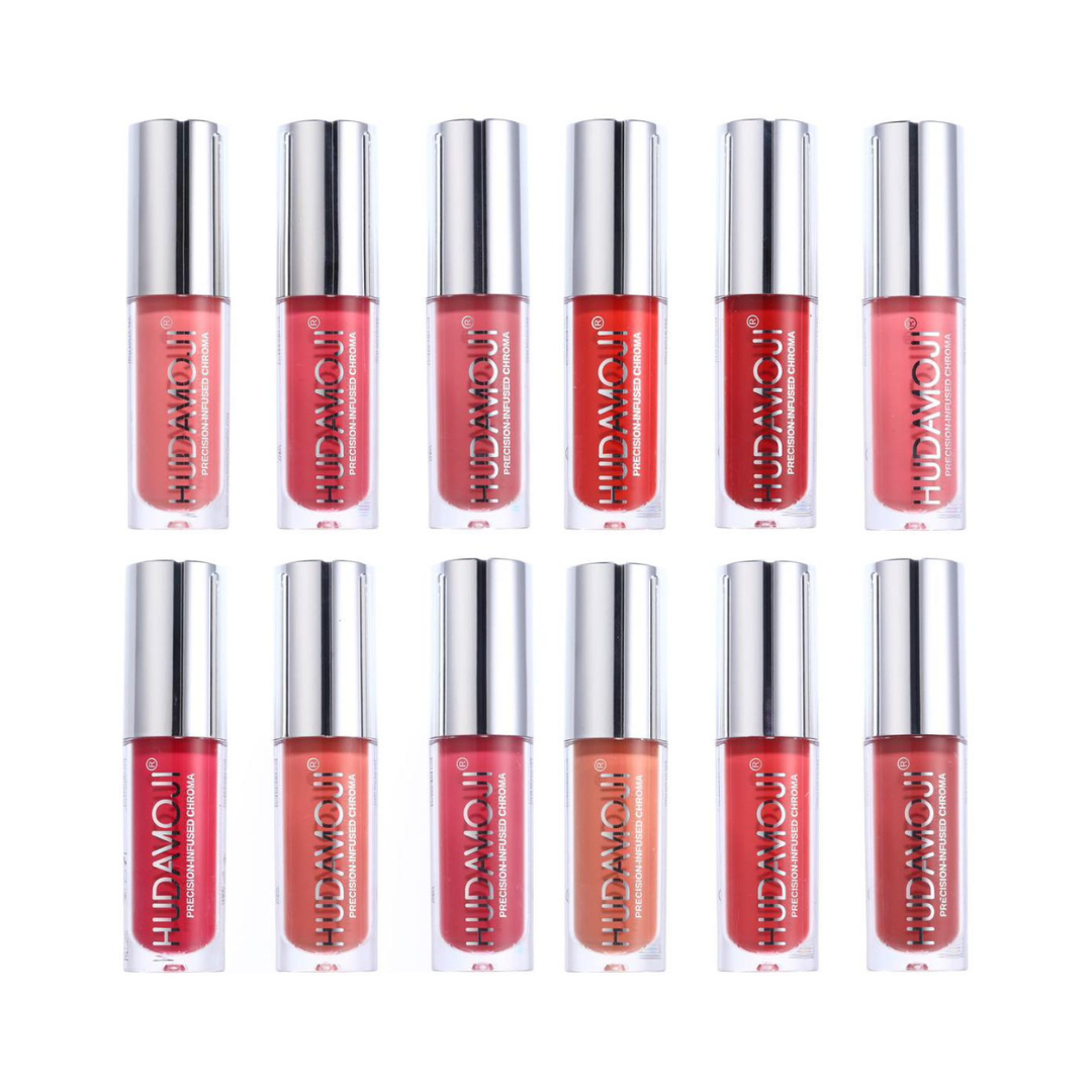 Hudamoji 12-Shade Precision-Infused Chroma Liquid Lip Gloss Set