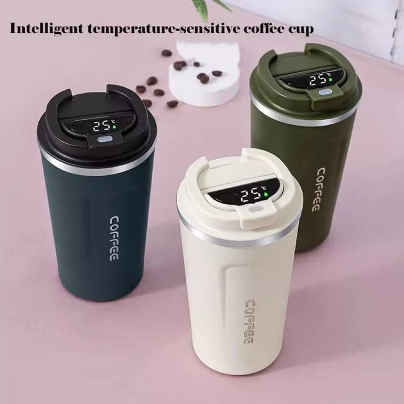 Stainless Steel Coffee Mug With Temperature Display Indicator Sipper 500ml