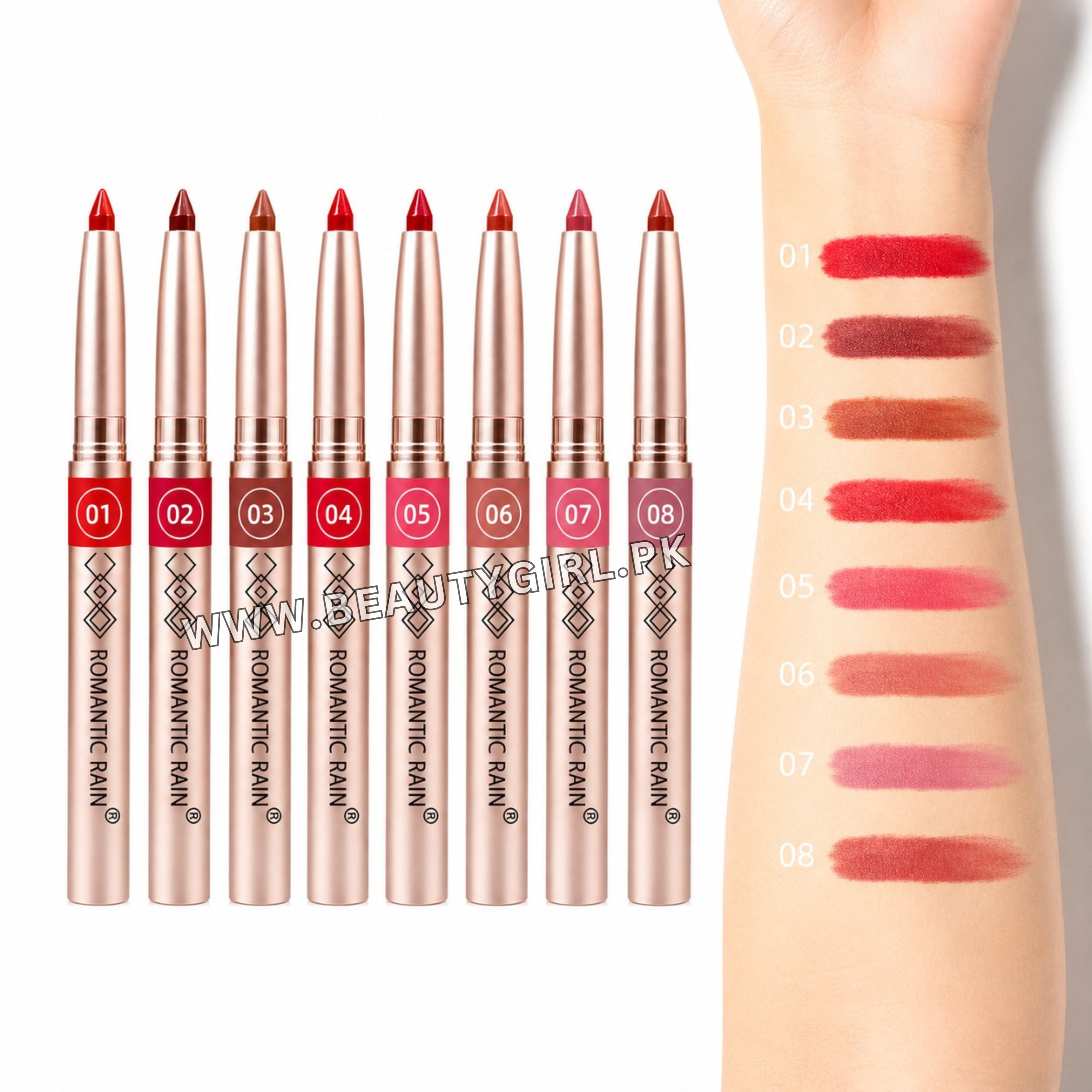 Romantic Rain New Color Waterproof Lip Liner Pen 8Pcs Set