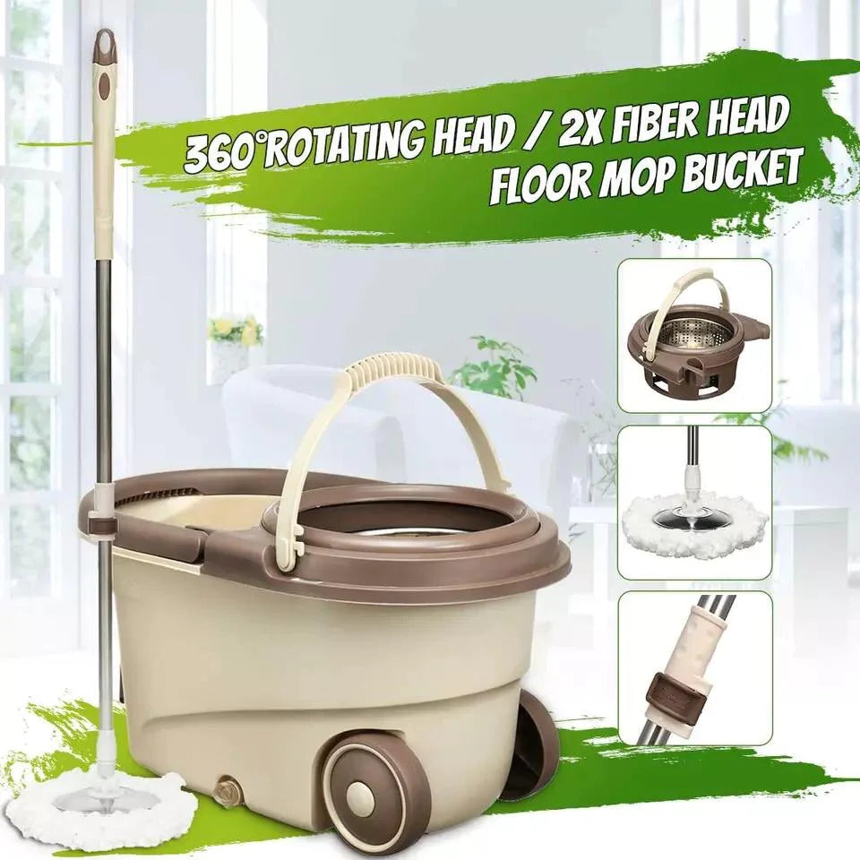Rolling Wheel Mop For Floor Cleaning 360° Spin Mop Rotating And Bucket Set
