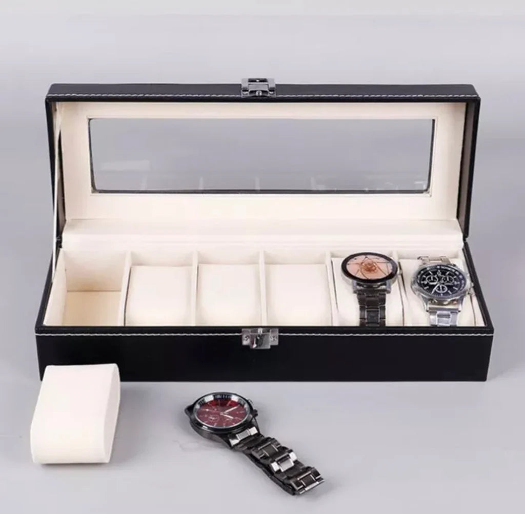 6 Slot PU Leather Watch Organizer Leather Watch Box With Lock System