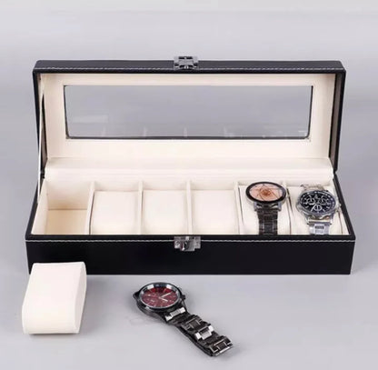 6 Slot PU Leather Watch Organizer Leather Watch Box With Lock System