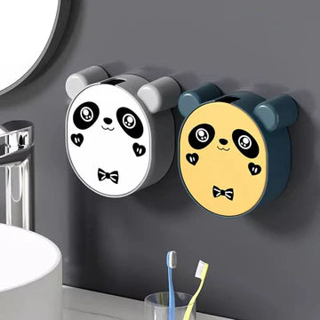 Multifunctional Cute Panda Wall Mounted Soap Box With Lid Punch Free Double Layer Drain Flip Top Drain Soap Holder