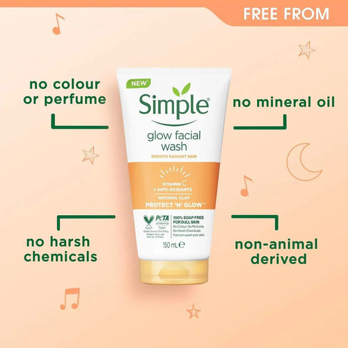 Simple Glow Facial Wash Smooth Radiant Skin Vitamin C + Anti-Oxidants Natural Clay Protect N Glow 150ml