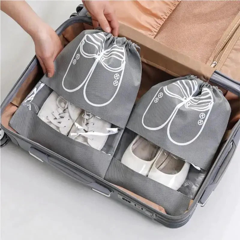 Grey Non-Woven Fabric Dustproof Shoe Storage Bag Pack Of 3