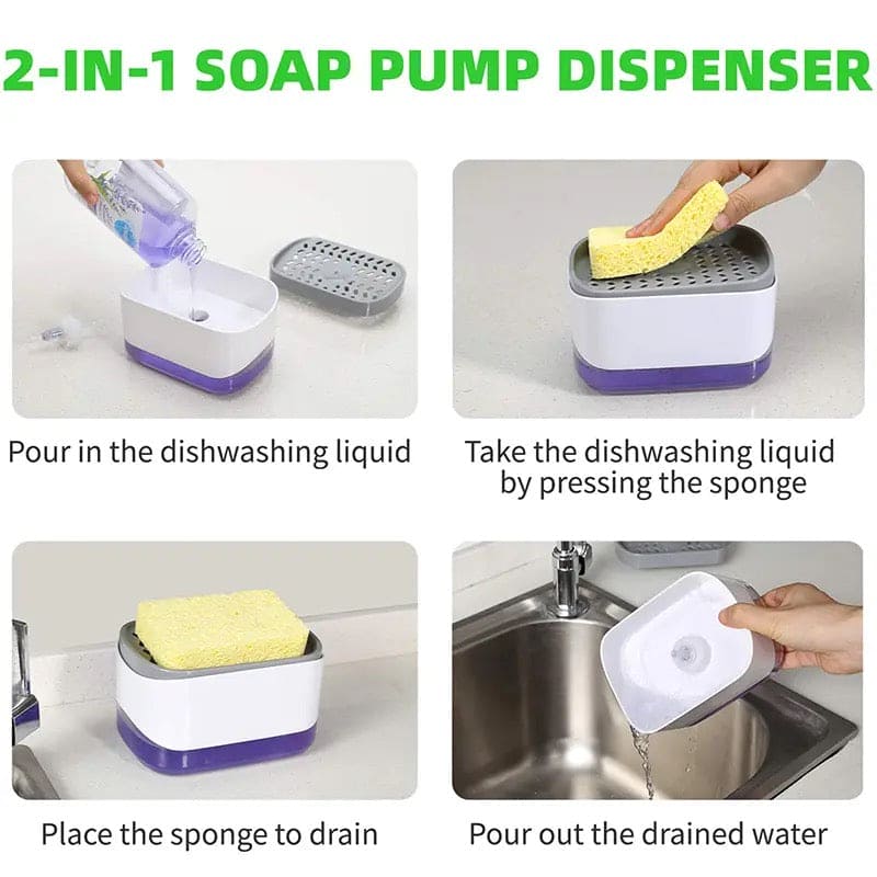 Manual Press 2 In 1 Caddy Liquid Soap Pump Dispenser With Sponge Holder