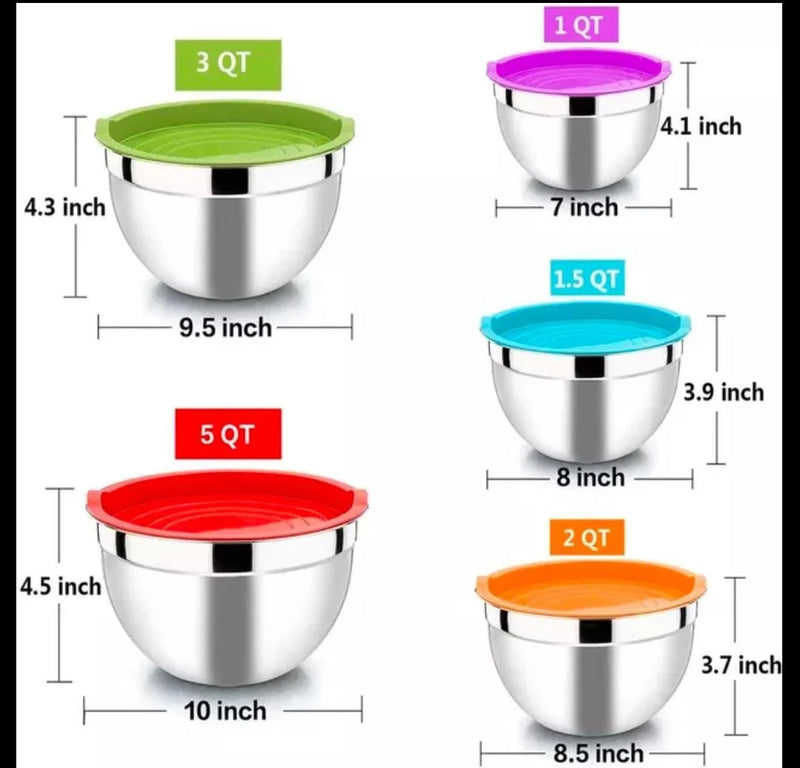 Multifunctional Stainless Steel Mixing Bowl With Lid Set Of 5