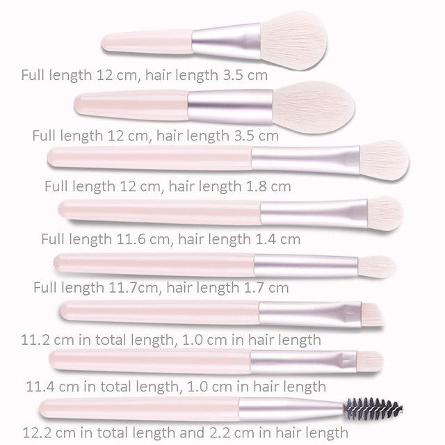8 in 1 Mini Wooden Handle Makeup Brush Set