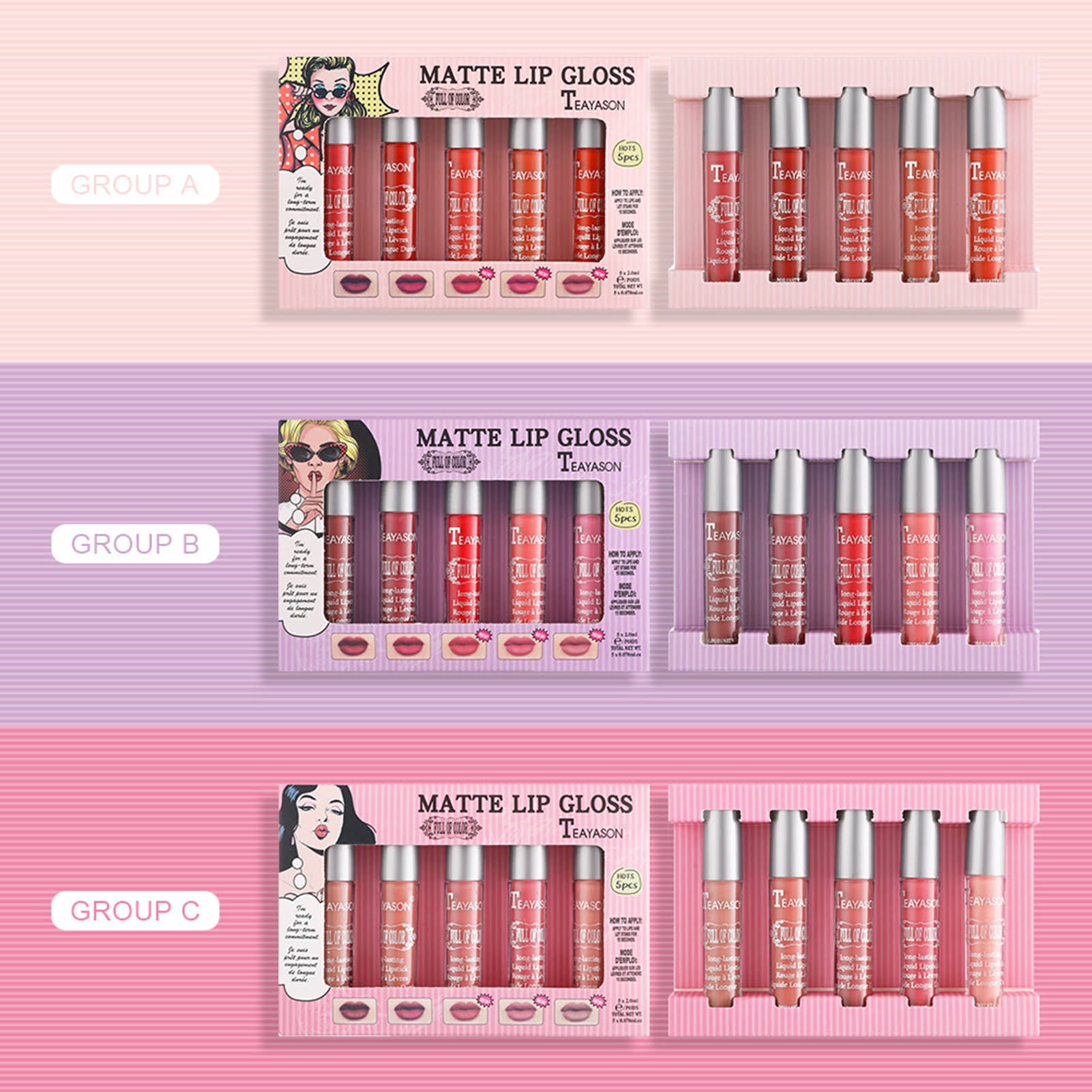Teayason Matte Lip Gloss 5Pcs Set