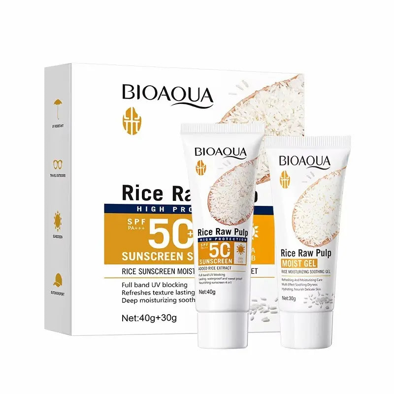 BIOAQUA Rice Raw Pulp Sunscreen Set - SPF50 PA+++ 2 Piece Set  70g