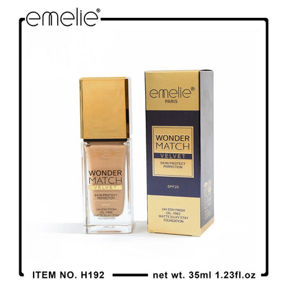Emelie Wonder Match Velvet Skin Protect Perfection SPF20 24H Stay Finish Oil-Free Matte Silky Stay Foundation