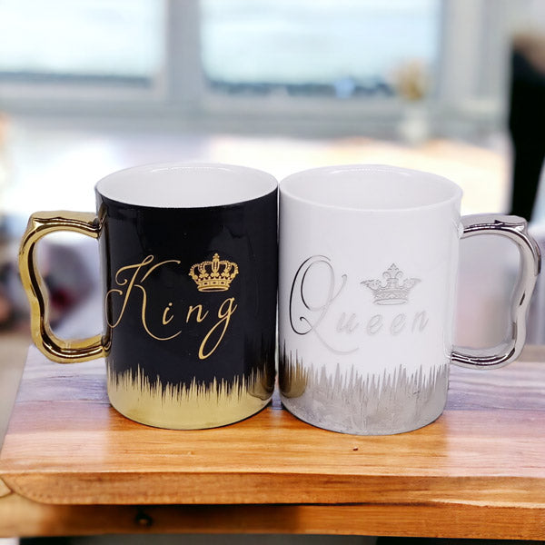 King And Queen Couple Ceramic Marble Coffee Mug Set