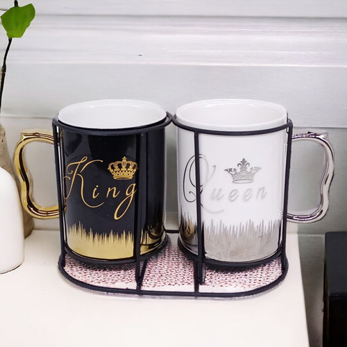 King And Queen Couple Ceramic Marble Coffee Mug Set