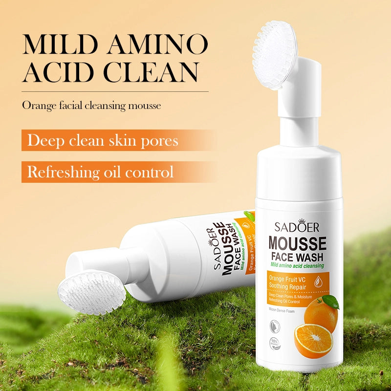 SADOER Orange Fruit VC Mousse Face Wash Amino Acid Deep Clean Pores Moisturizing Foam Cleanser 120ml