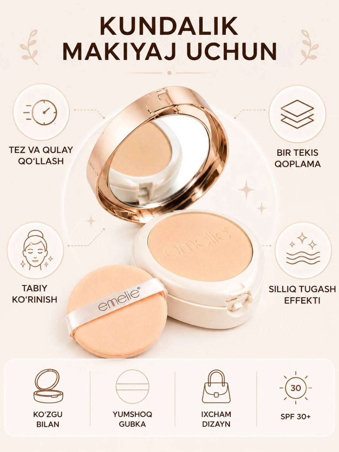 Emelie Paris Pearl Essence Full Coverage Matte Compact Powder