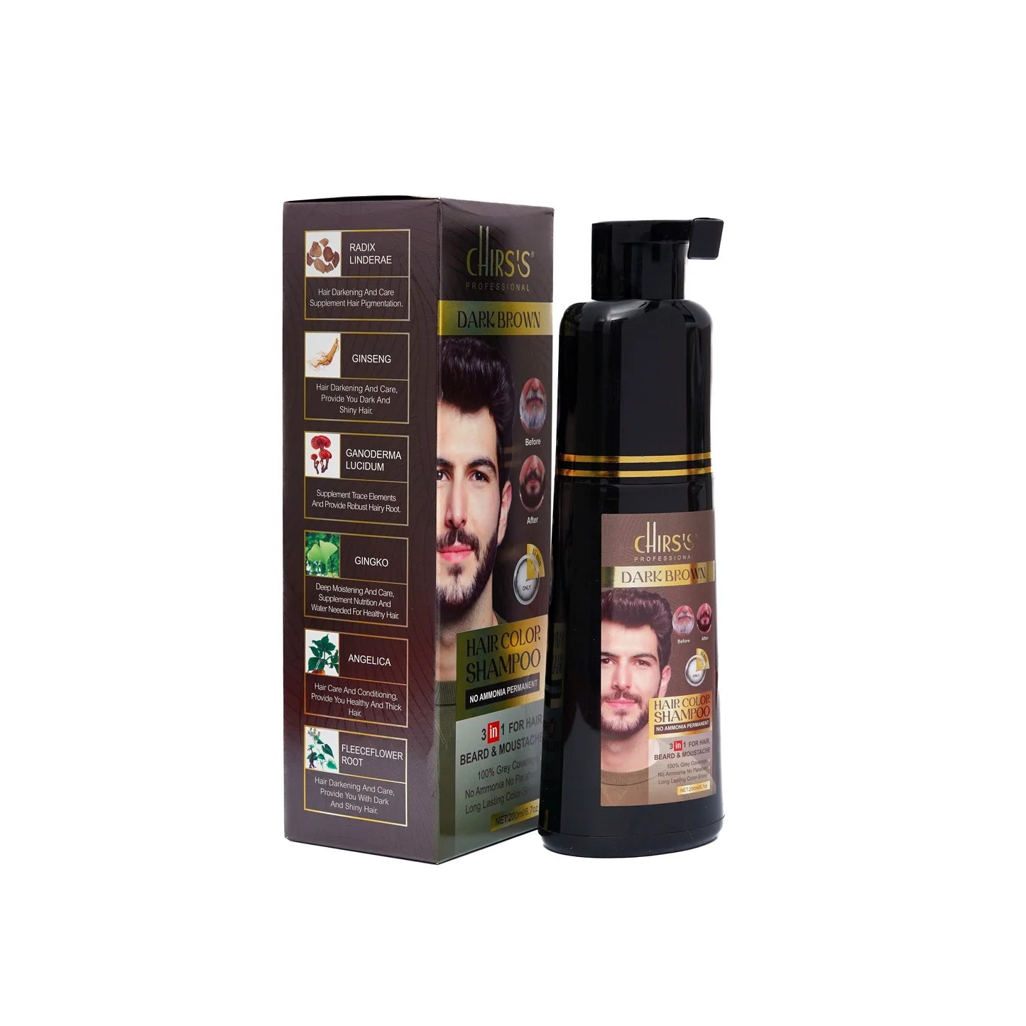 CHIRS'S Professional Hair Color Shampoo With Argan Extract - Dark Brown