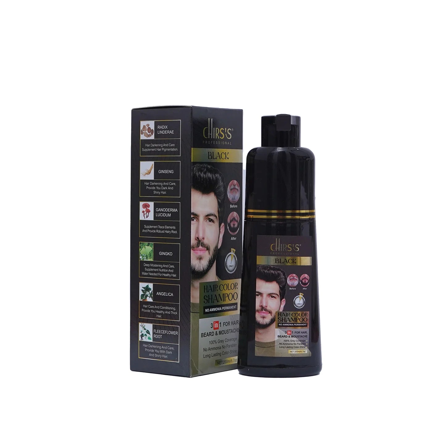 CHIRS'S Professional Hair Color Shampoo With Argan Extract - Black