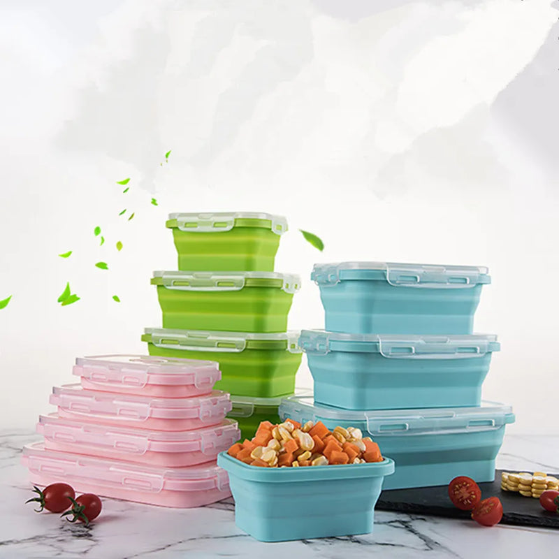 Portable Silicone Collapsible Lunch Box Food Storage Container 4Pcs Set