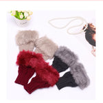 Winter Gloves Artificial Fur Ladies Fingerless Wool Knitted Gloves