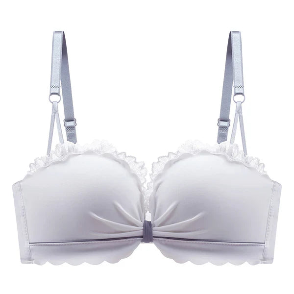 Beautygirl Cute Stylish Contrast Bow Style Push Padded Adjustable Straps Back Closure Bra 8881 (Color White)