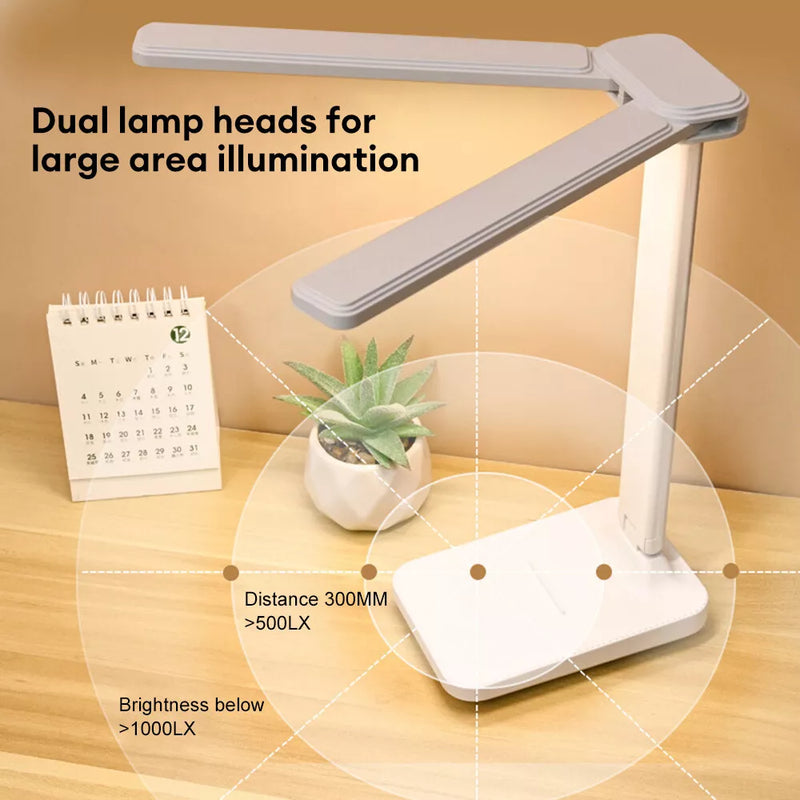 Double Head LED Table Lamp USB Rechargeable Touch Dimmable With Mobile Holder