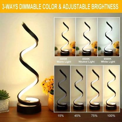 USB Modern Spiral LED 3 Colors Adjustable Light Decorative Table Lamp USB Power Bedroom Bedside Lamp