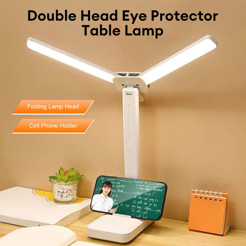 Double Head LED Table Lamp USB Rechargeable Touch Dimmable With Mobile Holder