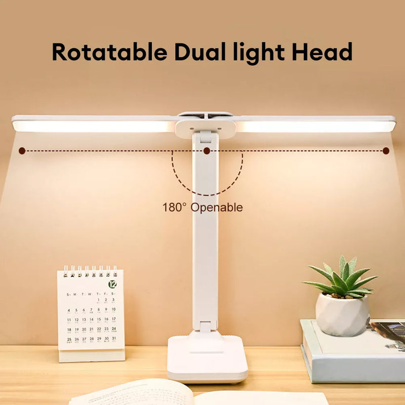 Double Head LED Table Lamp USB Rechargeable Touch Dimmable With Mobile Holder