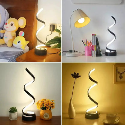 USB Modern Spiral LED 3 Colors Adjustable Light Decorative Table Lamp USB Power Bedroom Bedside Lamp