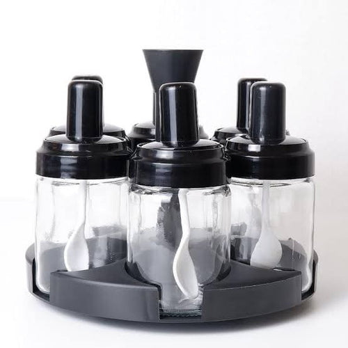 Multipurpose Set Of 6 Rotating Spice Jar With Spoon Set Of 6 And Revolving Spice Rack