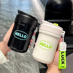 Stainless Steel Hello Vacuum Flask Leak Proof Thermal Coffee Mug With Handle Rope 500ml