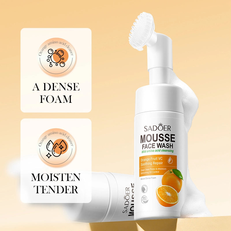 SADOER Orange Fruit VC Mousse Face Wash Amino Acid Deep Clean Pores Moisturizing Foam Cleanser 120ml