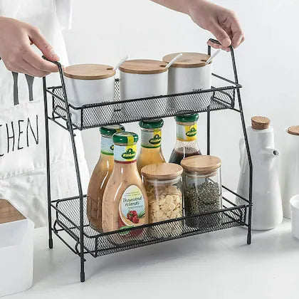 Multifunction Portable Double Layer Smart Stand Iron Shelf Rack Organizer 01507