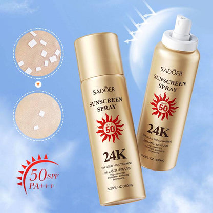 SADOER 24K Gold Sunscreen Spray SPF50+ PA+++ Nicotinamide 24H-Anti UVA/UVB High Protection Whitening Spray 150ml