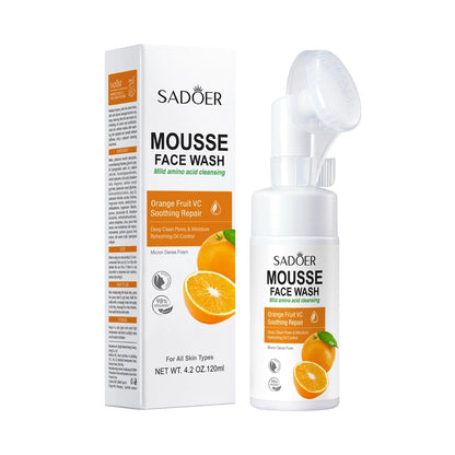 SADOER Orange Fruit VC Mousse Face Wash Amino Acid Deep Clean Pores Moisturizing Foam Cleanser 120ml