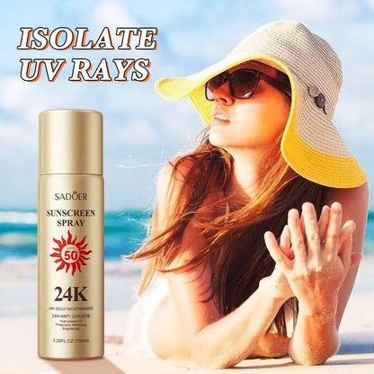 SADOER 24K Gold Sunscreen Spray SPF50+ PA+++ Nicotinamide 24H-Anti UVA/UVB High Protection Whitening Spray 150ml