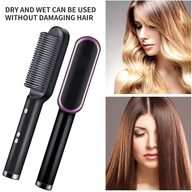 Ceramic Heated Hair Brush - Hair straightener  - HQT-909B