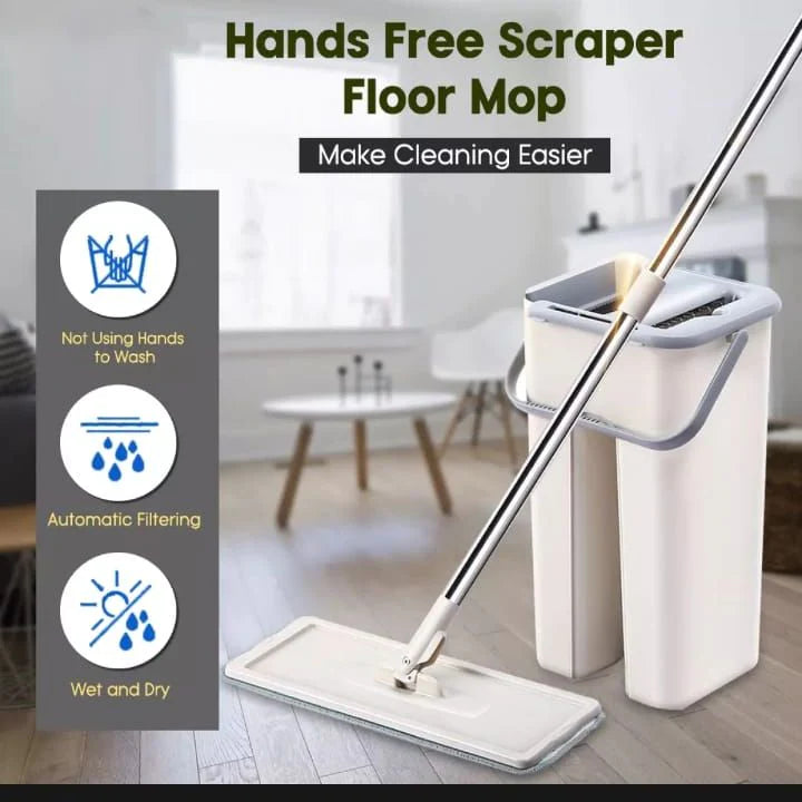 2in1 Scratch Square Mop with Bucket Mop Pads Self Wash and Squeeze Dry Flat Mop