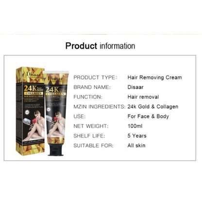 DISAAR 24K PURE GOLD COLLAGEN HAIR REMOVAL CREAM (100ML)