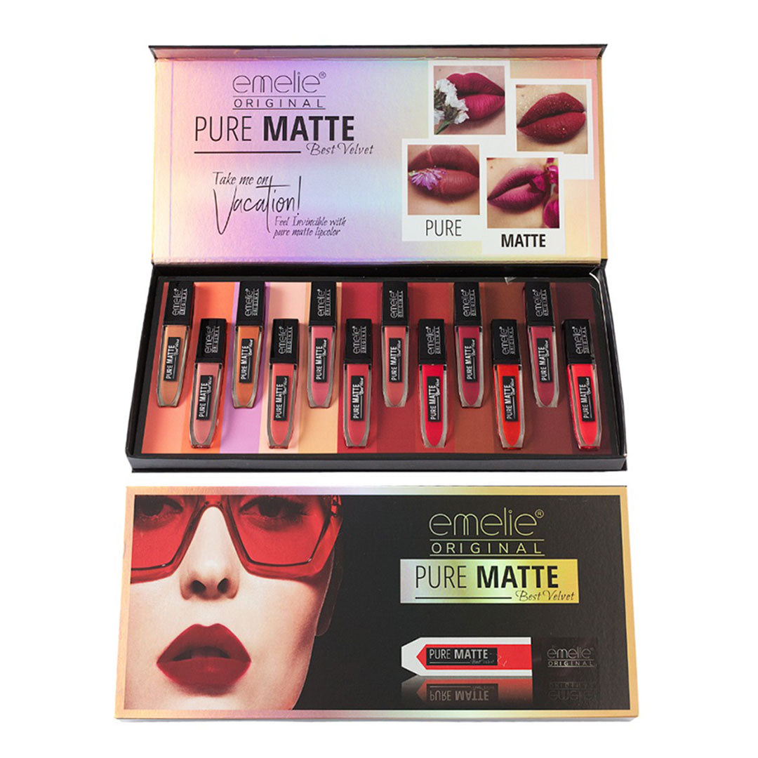 Emelie Pure Matte Liquid Lipgloss Set of 12 (Setting 01)