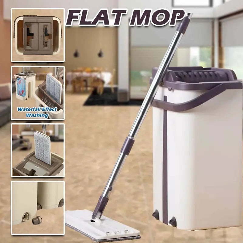 2in1 Scratch Square Mop with Bucket Mop Pads Self Wash and Squeeze Dry Flat Mop