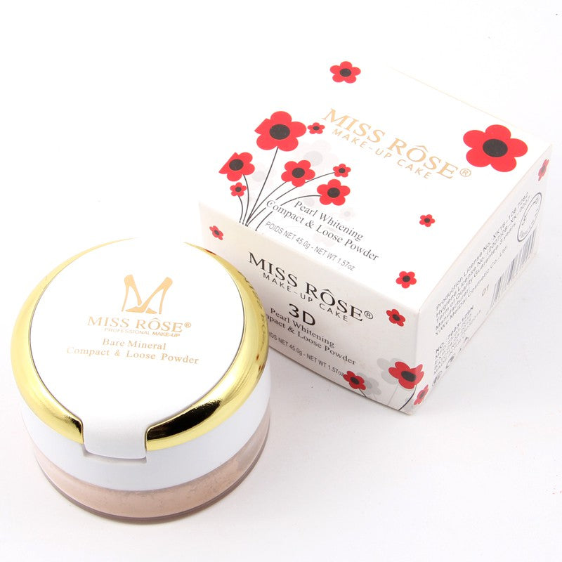 3 IN 1 3D Miss Rose Pearl Whitening Compact & Loose Powder