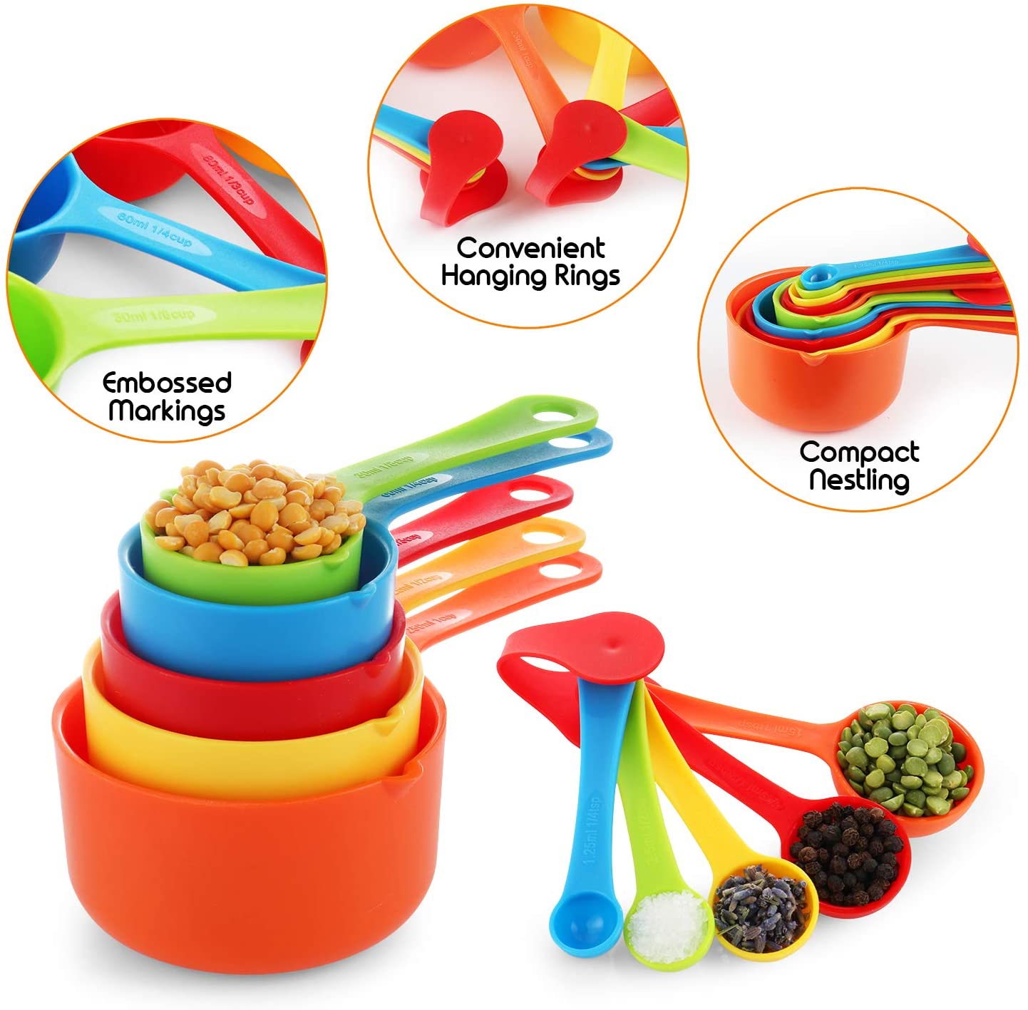 5 Piece Multicolor Measuring Cup Spoon Set for Precise Cooking & Baking