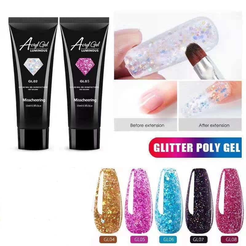 Polygel Glitter Tube 15ml Pack of 5