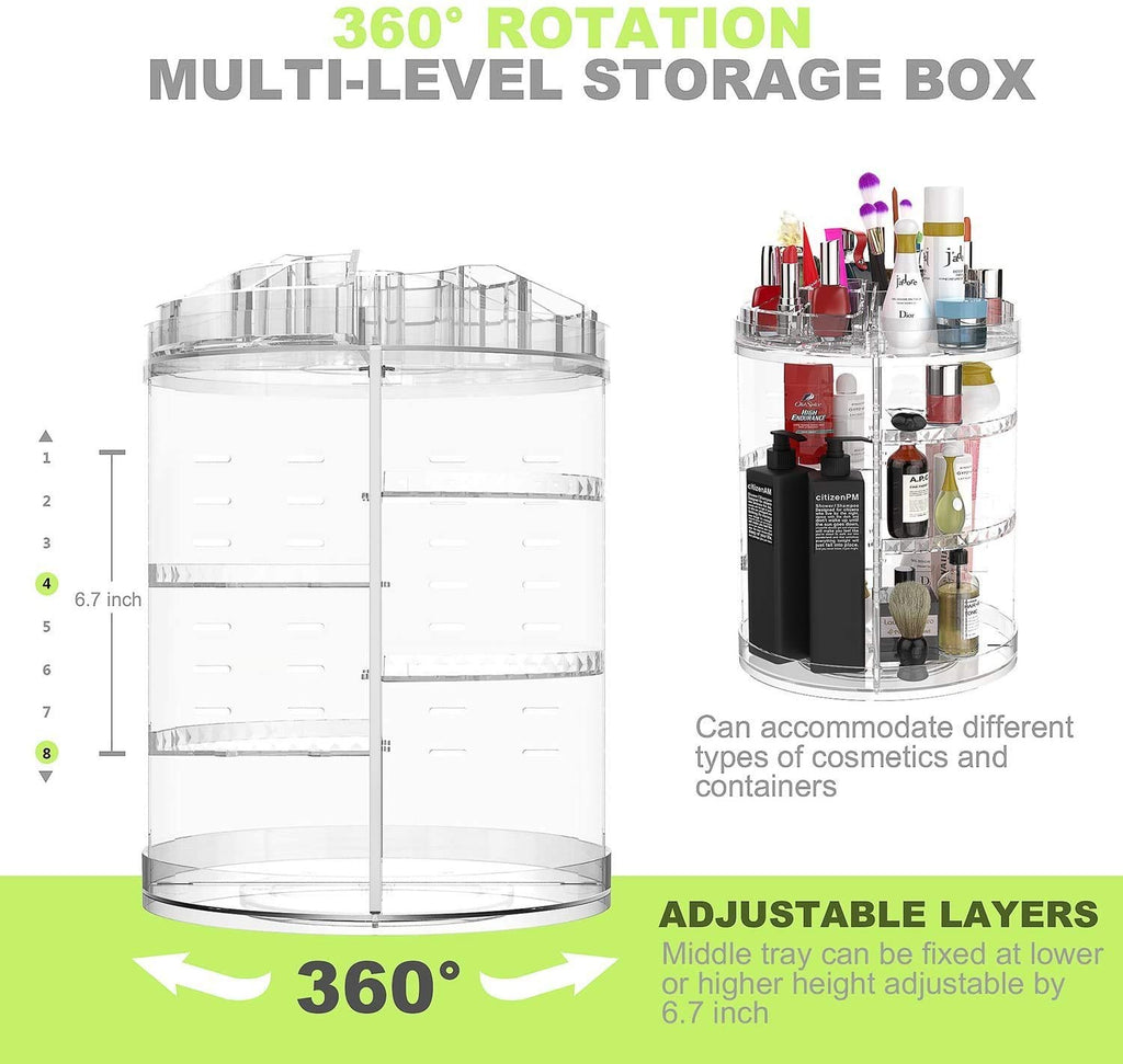 360 Rotating Makeup Crystal Storage Stand Box