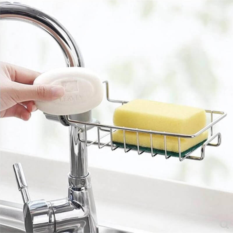 Adjustable Stainless Steel Sink Sponge Drainer Bathroom Soap Shampoo Storage Shelf