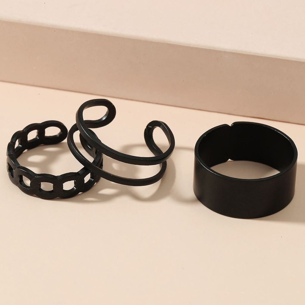 Fashion Jewellery 3 Pcs Ring Set Black
