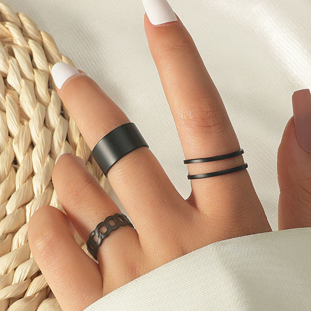 Fashion Jewellery 3 Pcs Ring Set Black