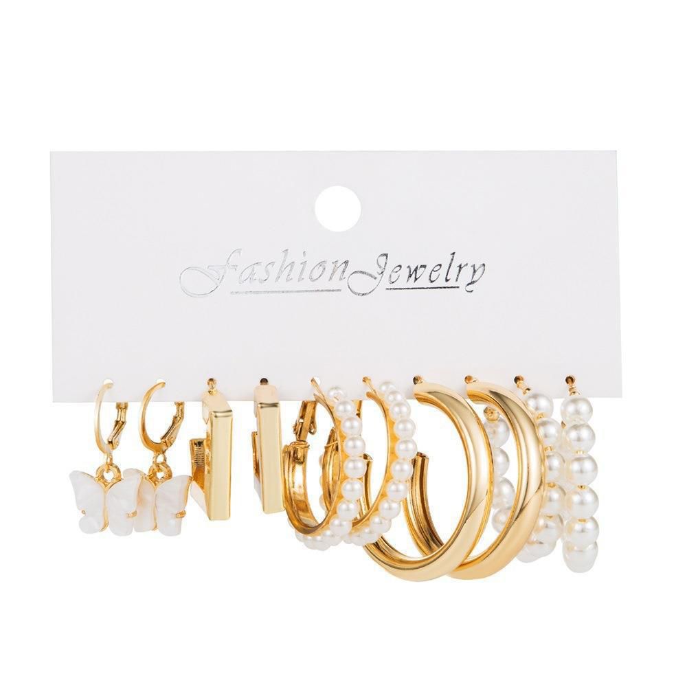 Fashion Jewellery 5 Pcs Earrings Card Golden color
