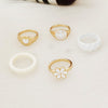 Fashion Jewellery 6 Pcs White And Gold Ring Set